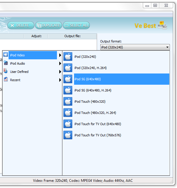 iPod Video converter - iPod type selection