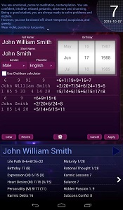 Numerology calculator HD for Android Main Screen